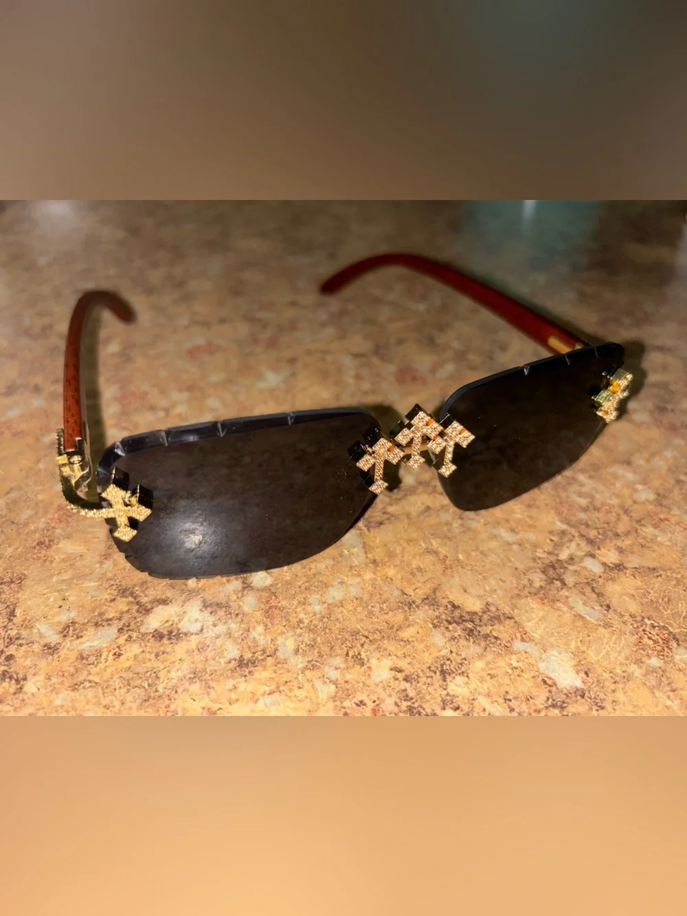 SLNP Gallery Black Sunglasses with Gold Cross Accent